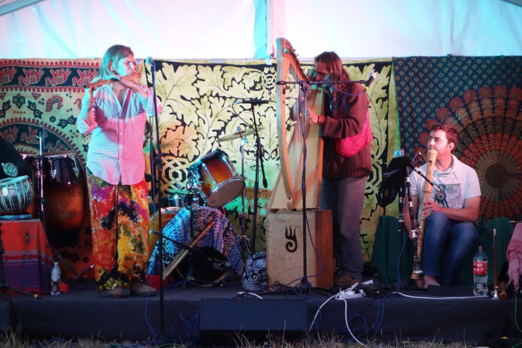 The CelticVedic band plays at the Druid White Horse Camp August 2015