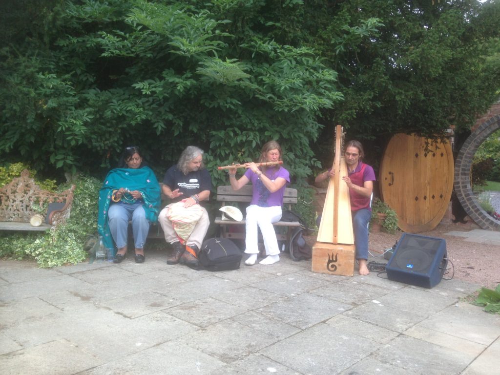Musicians from CelticVedic Fabrice & Andrea at the One Tree Gathering, Whit Lenge Gardens August 2015