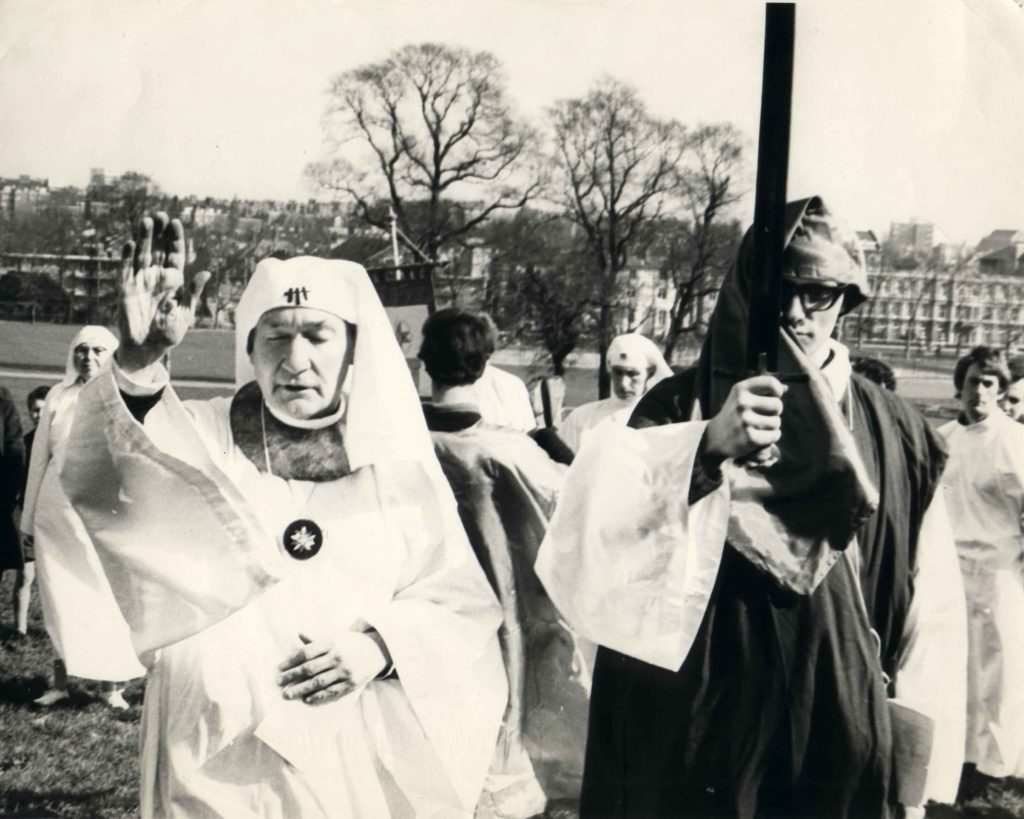 Ross Nichols gives Peace to the Quarters at the Spring Equinox ceremony of the Order in 1967, Parliament Hill, Highgate