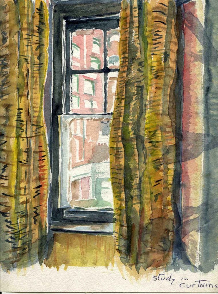 'Study in Curtains' Watercolour by Ross Nichols
