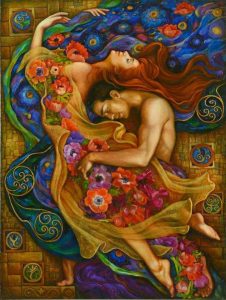 goddess and god embrace